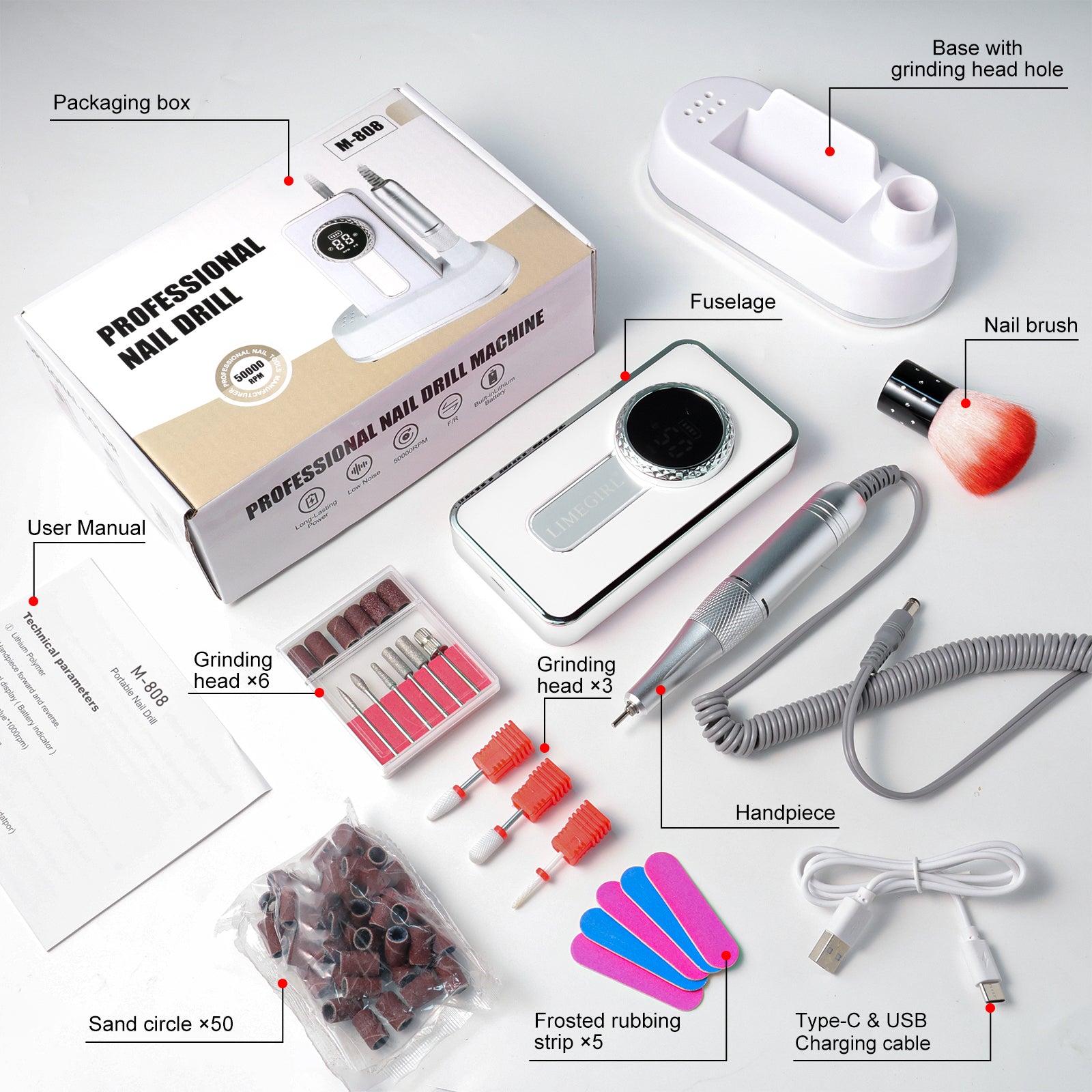 45000RPM Rechargeable Electric Nail Drill Machine with LCD Display