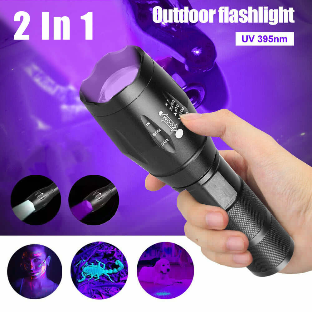 UV Flashlight 2 in 1 Blacklight LED Zoom Inspection Torch 395nm