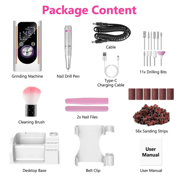 Portable 45000 RPM Rechargeable Nail Drill Machine