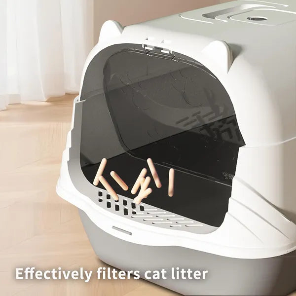Fully Enclosed Cat Litter Box with Scoop & Litter Mat – Portable Odor Control Cat Toilet