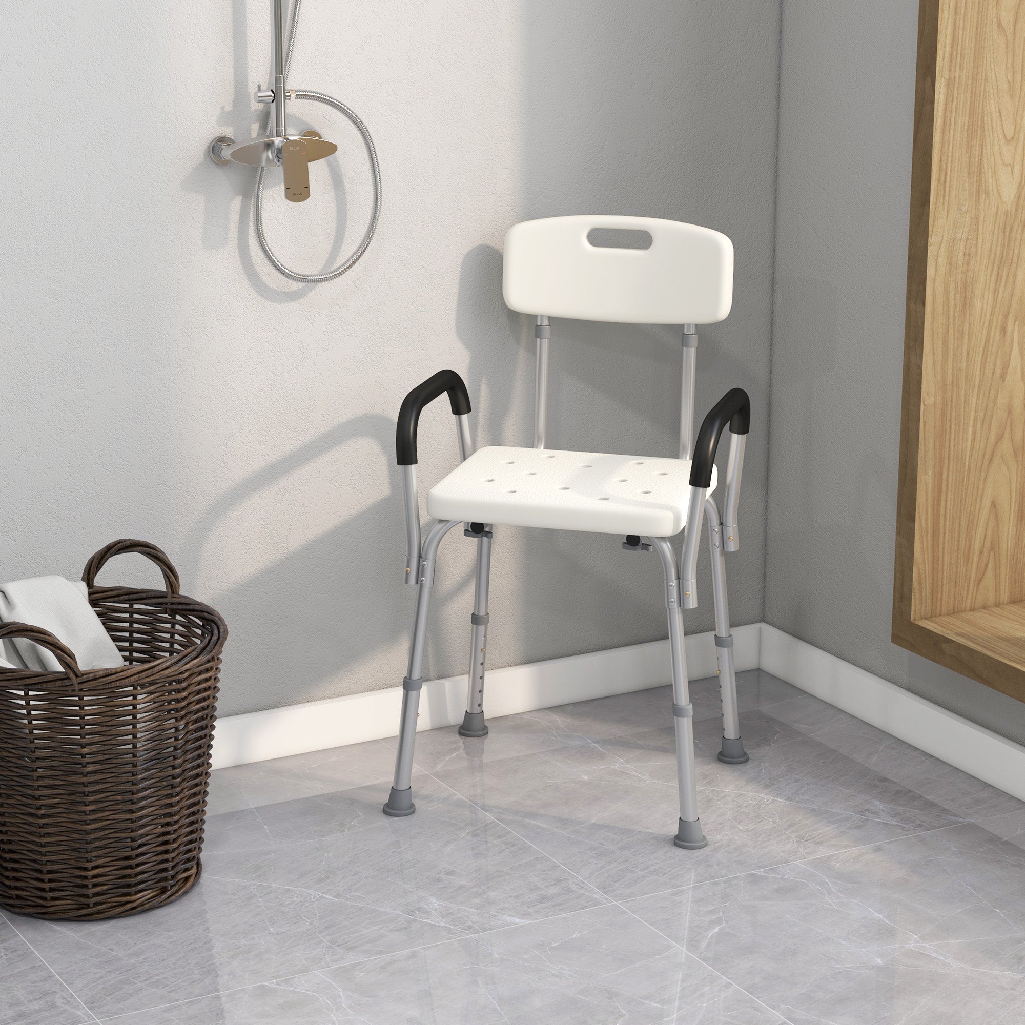 Adjustable Shower Chair with Armrests Medical Bath Bench for Seniors