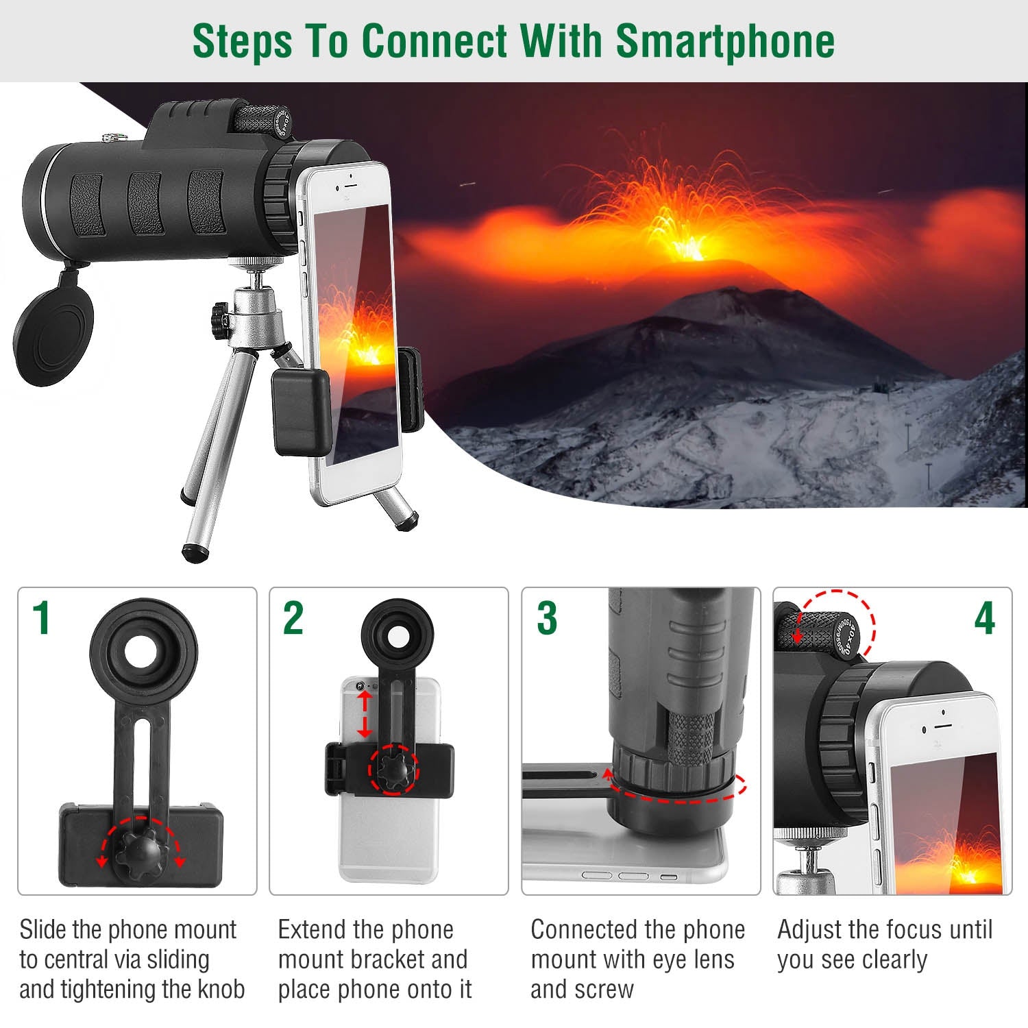 40x60 HD Optical Monocular Telescope with FMC Lens and Tripod