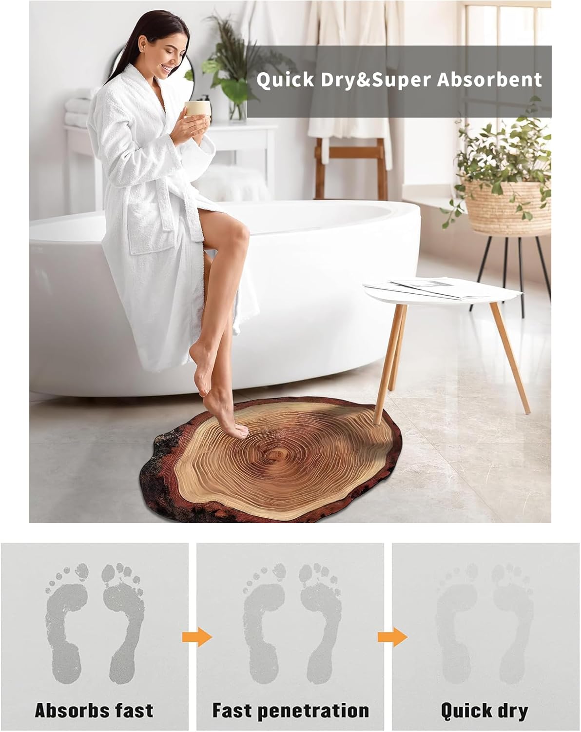 Non Slip Wood Grain Bath Mat Quick Dry Super Absorbent Rug