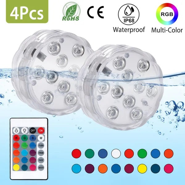 Submersible RGB LED Lights Waterproof Color Changing Remote 4 Pack