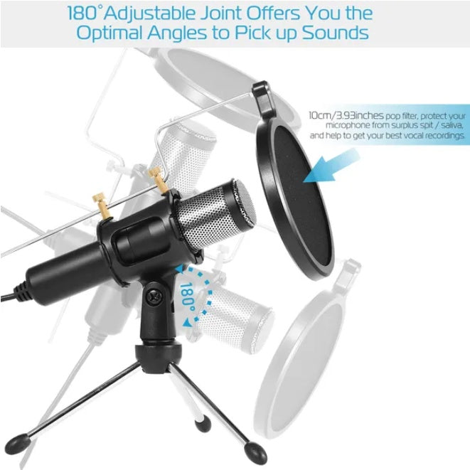 Professional Condenser Microphone With Tripod and Filter