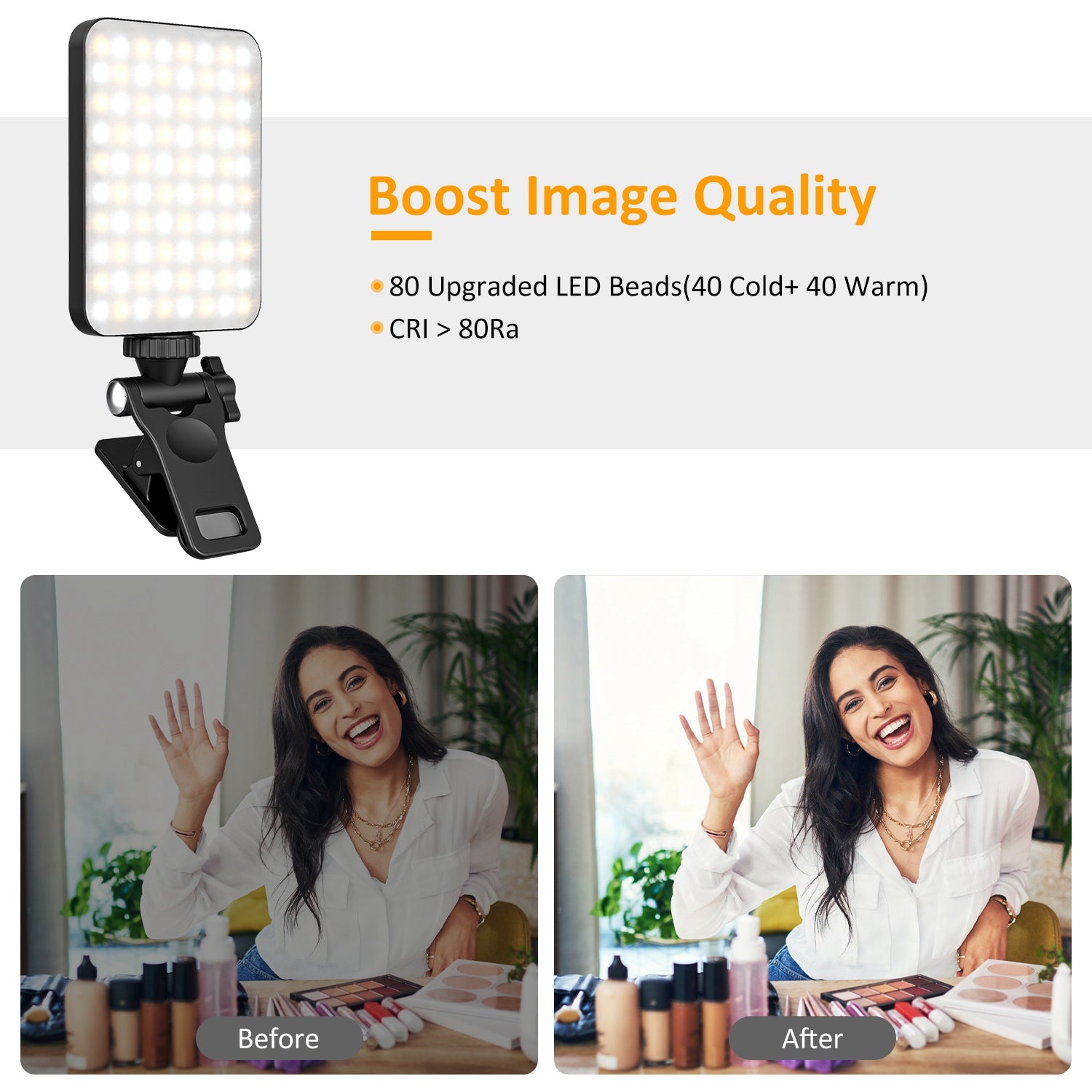 Rechargeable Selfie Light Clip On Fill Light 3 Modes 10 Brightness