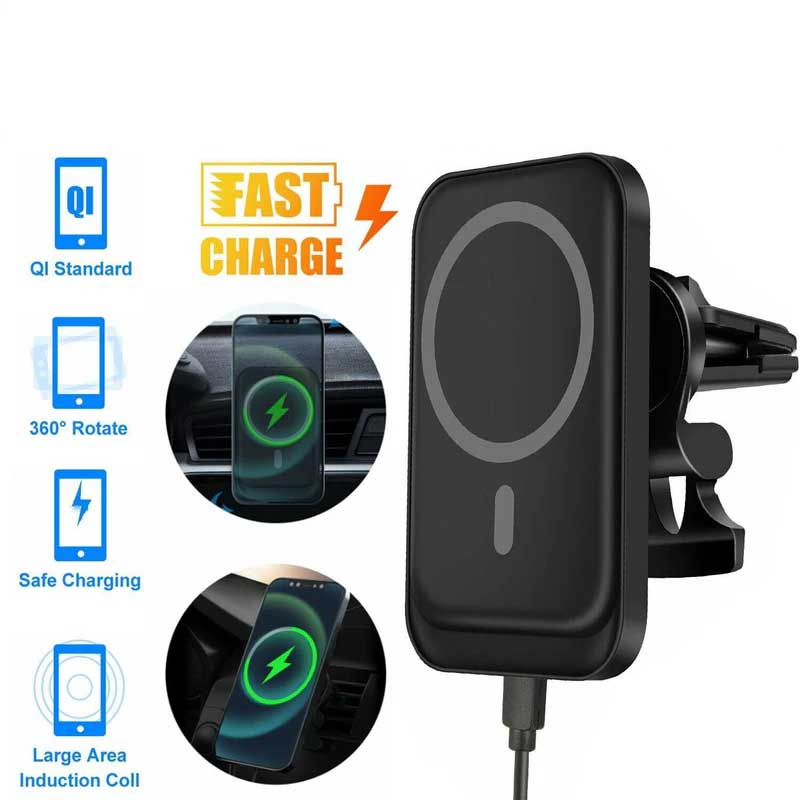 Magnetic Wireless Car Charger Mount Fast Charging MagSafe Holder