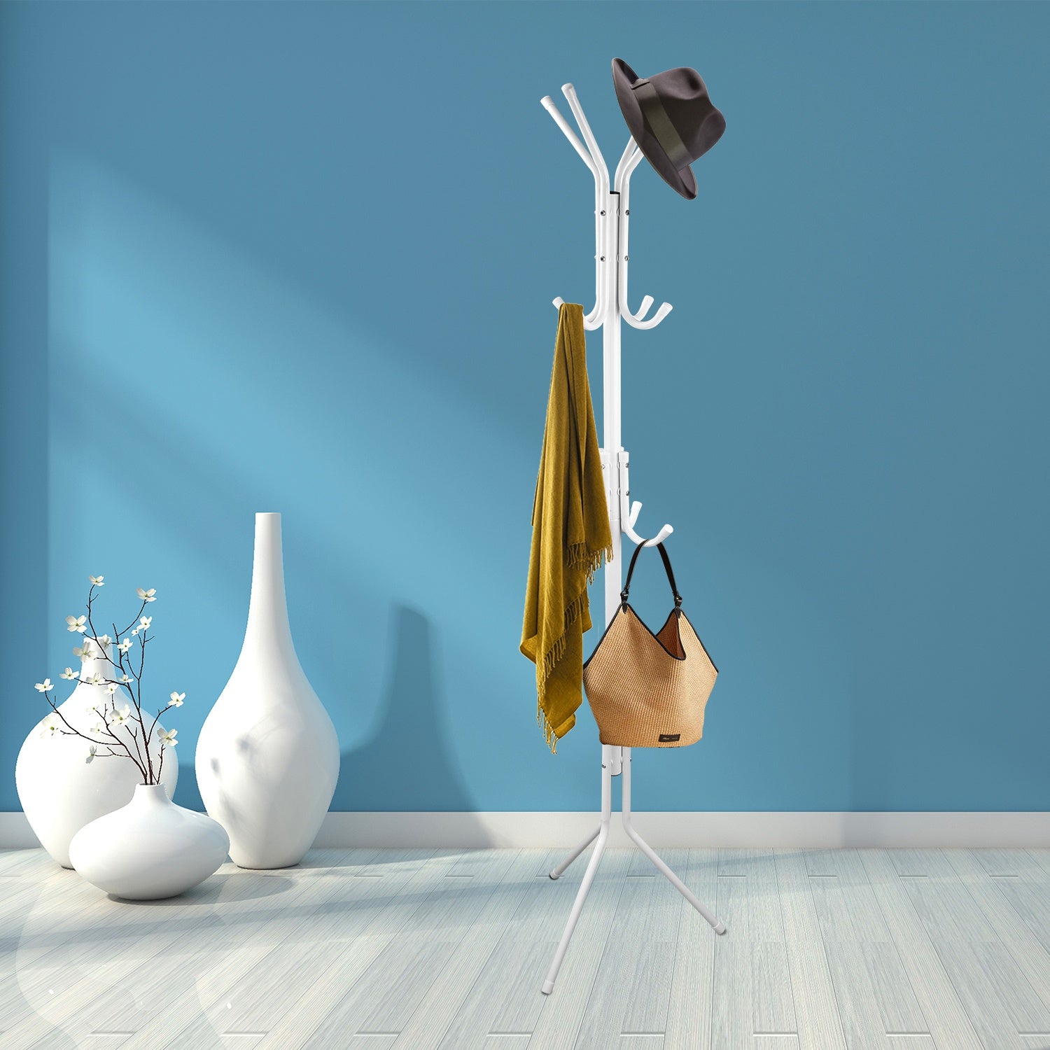 Modern Standing Coat & Hat Rack Organizer with Multi Hooks