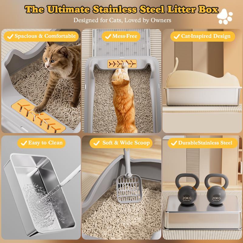 Premium Large Stainless Steel Cat Litter Box Durable Hygienic