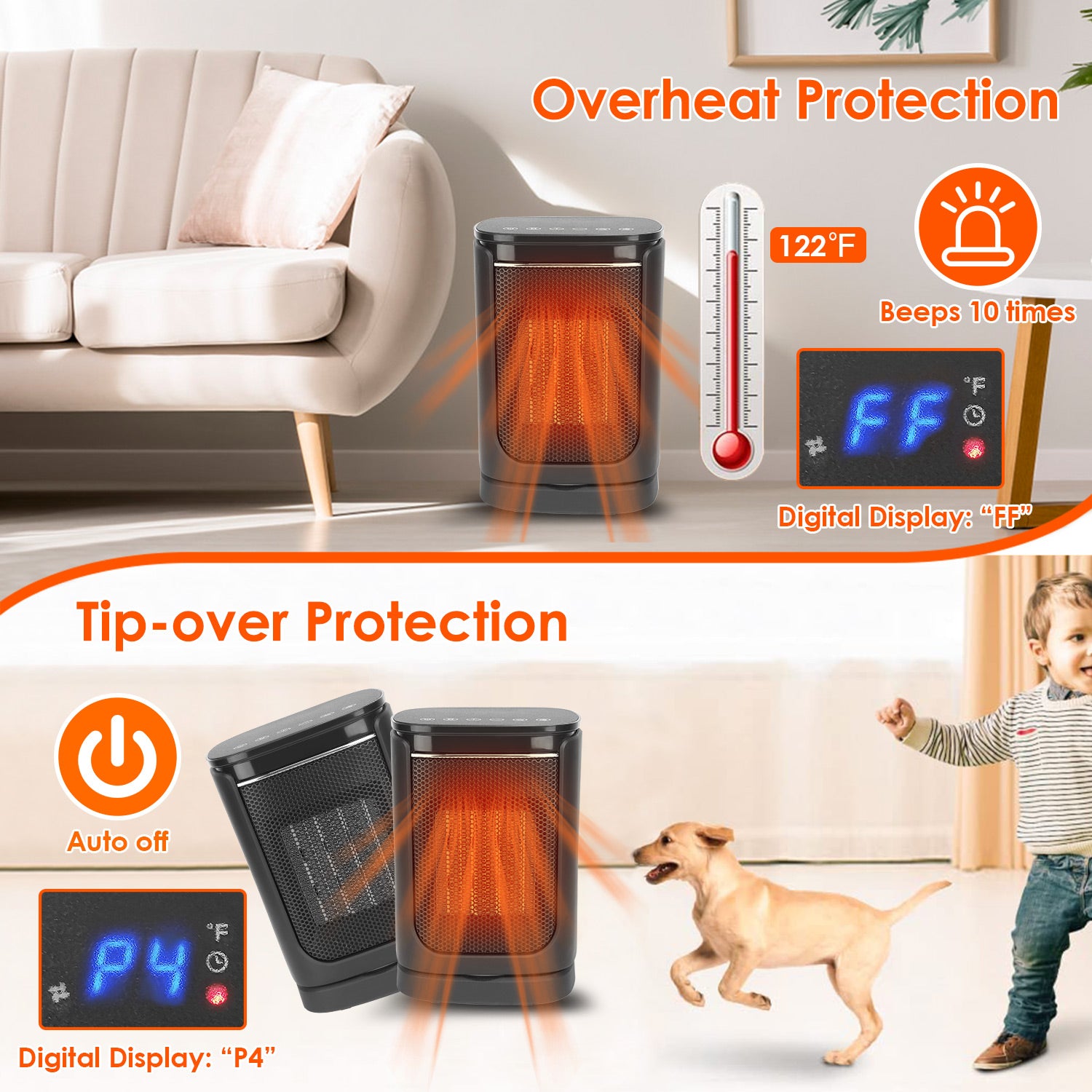 1500W Ceramic Space Heater Oscillating Remote Control Heater