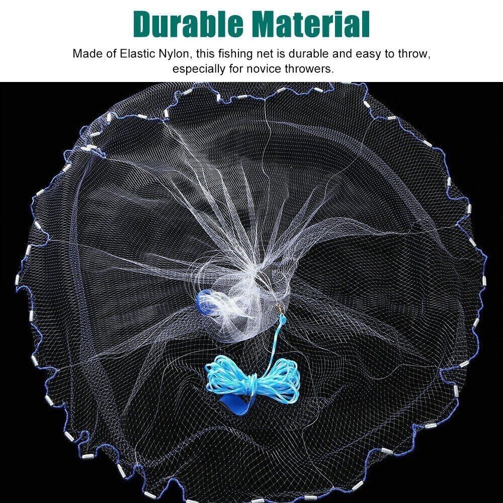 Fishing Cast Net Easy Throw Strong Nylon Mesh Bait Net