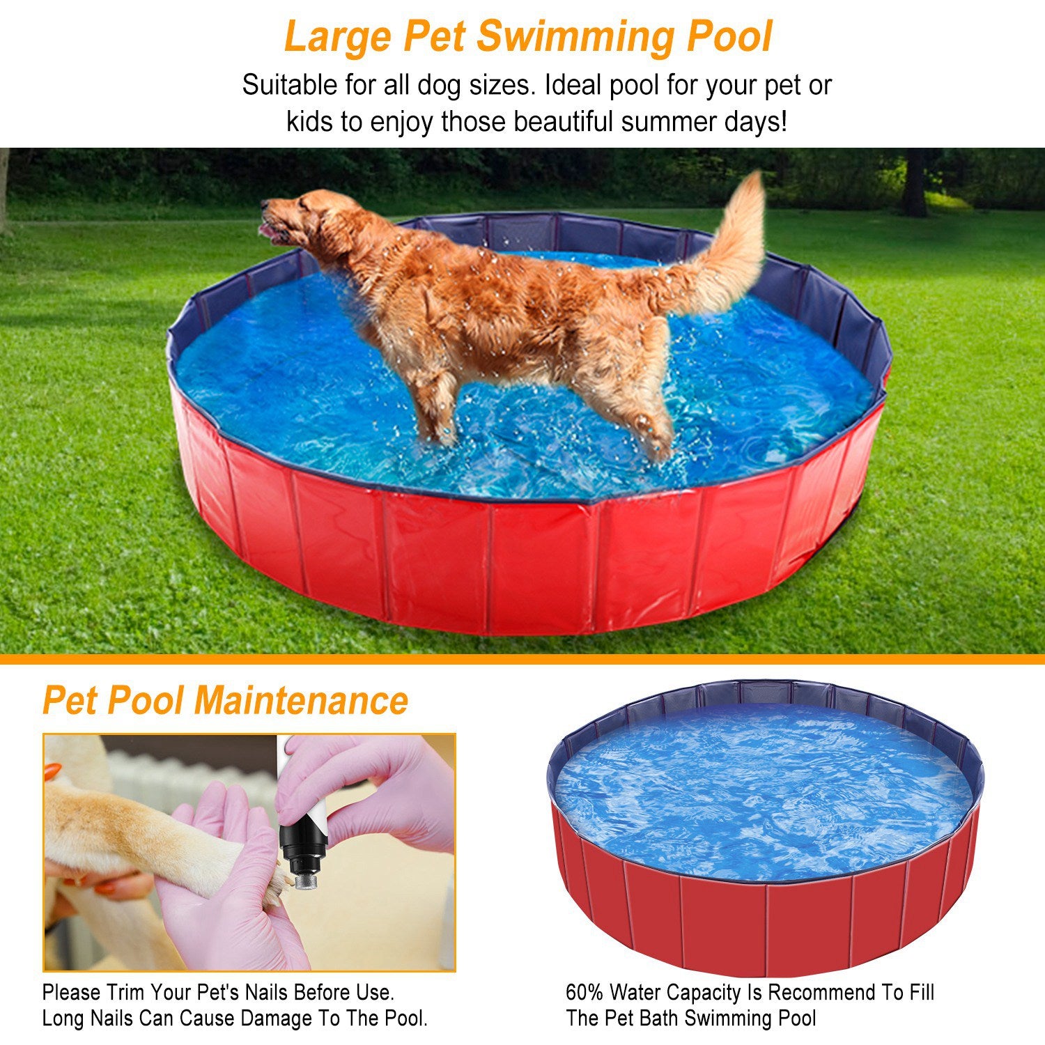160cm Foldable Pet Swimming Pool PVC Dog Bath Tub Portable Pool