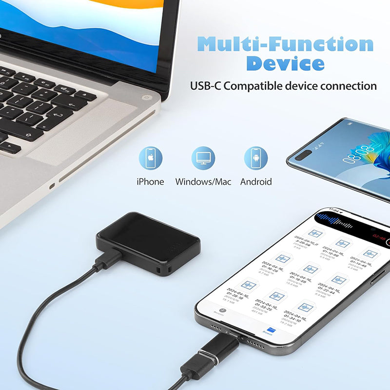 Magnetic Voice Recorder with 60H Battery, USB-C Audio Recording Device