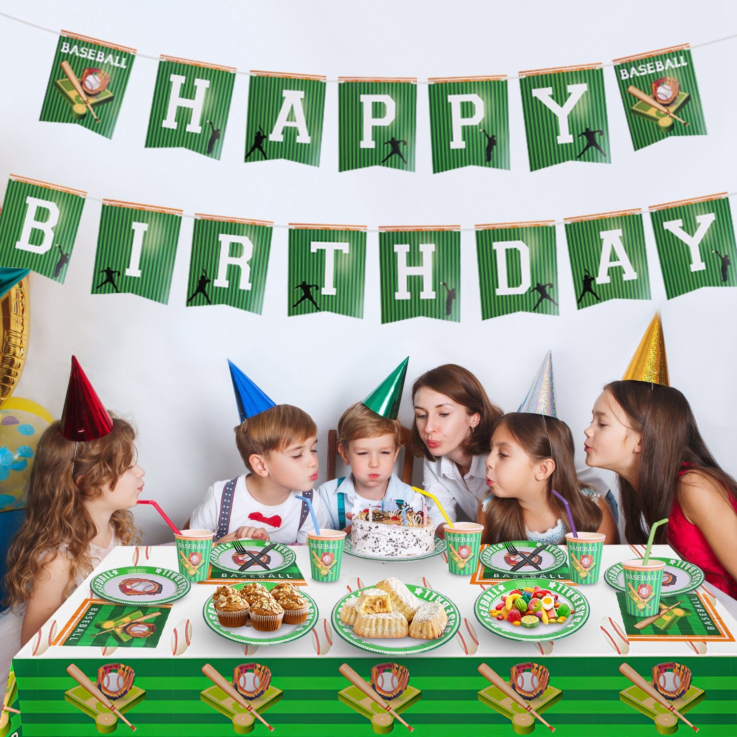 171Pcs Baseball Party Supplies Kit Disposable Tableware Set for 24
