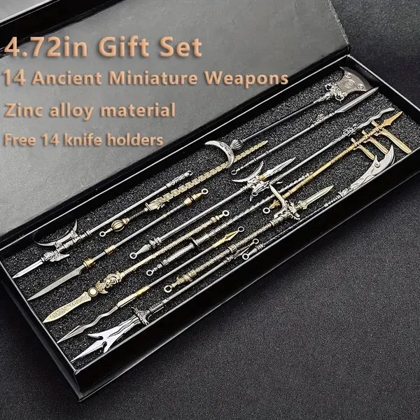Premium Mini Sword Set with Stand Collectible Metal Keychains
