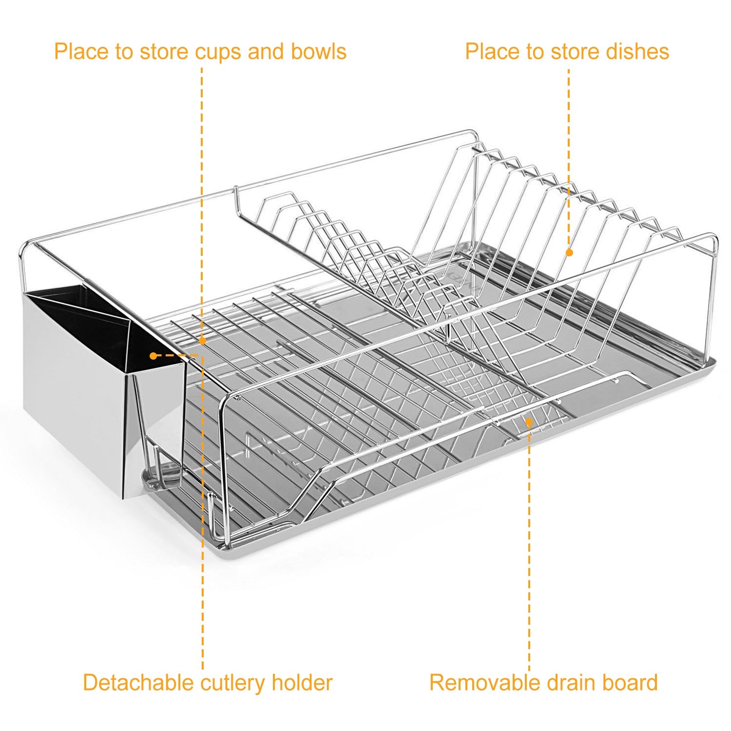 Stainless Steel Dish Drying Rack with Drainboard Cutlery Holder