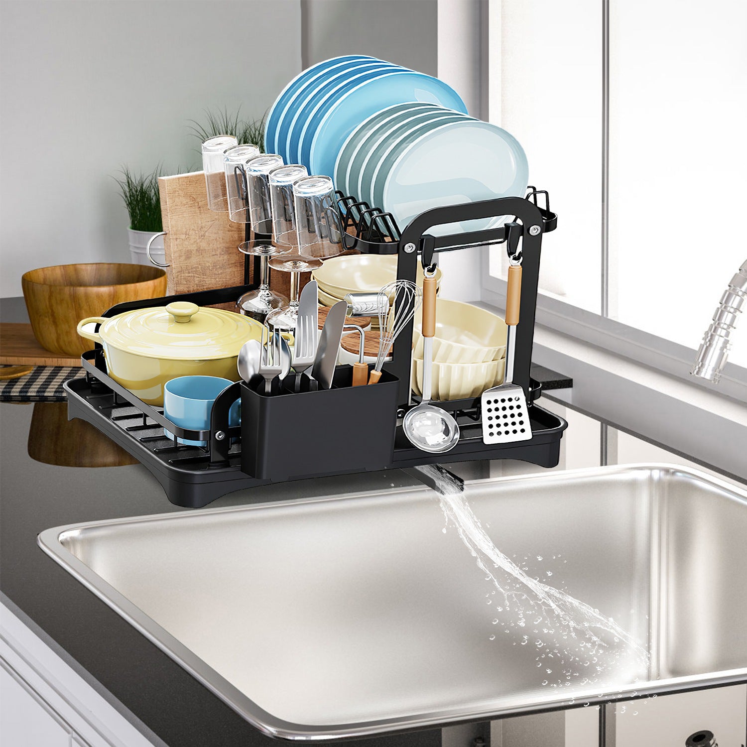 2 Tier Dish Drying Rack with Drainage Tray
