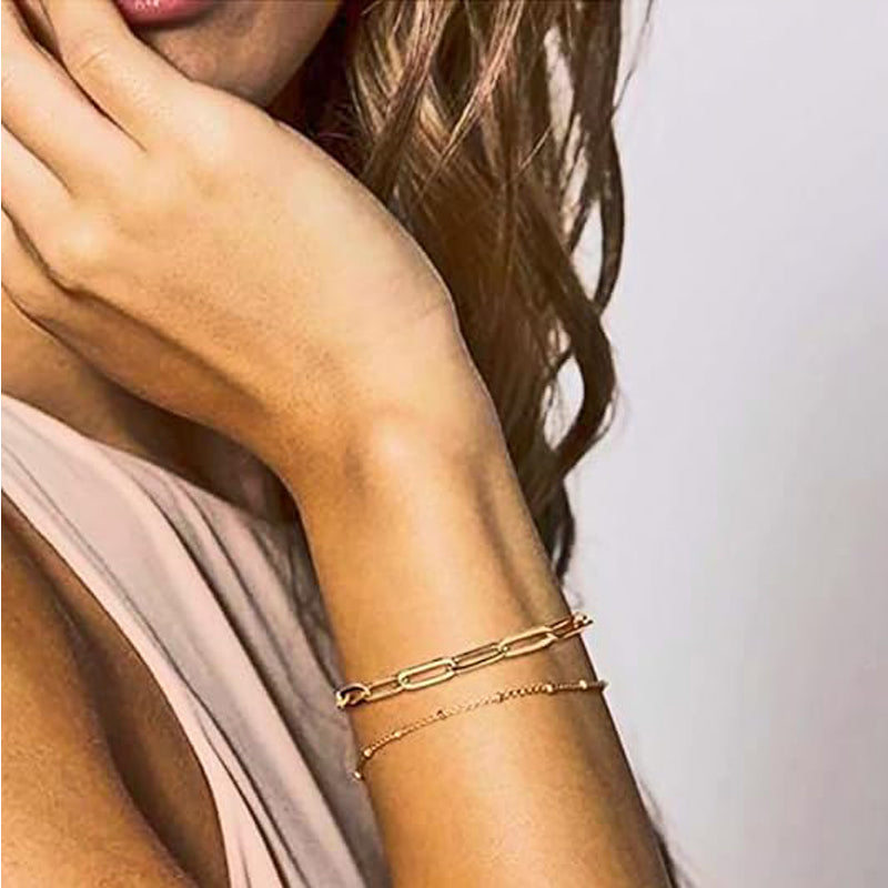Luxury 14K Gold Layered Bracelet Evil Eye Charm Adjustable