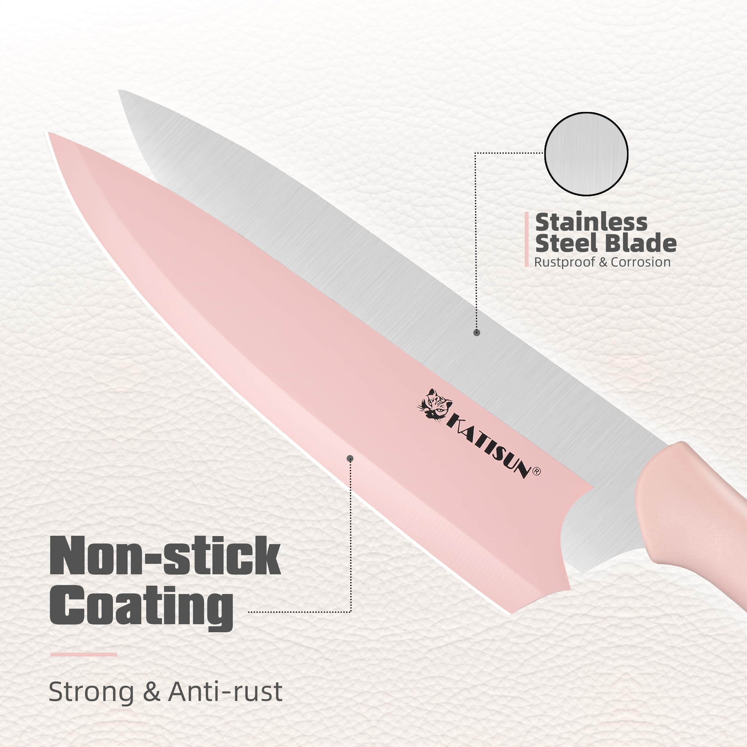 14 Piece Pink Kitchen Knife Set with Block Non Stick Steel Set