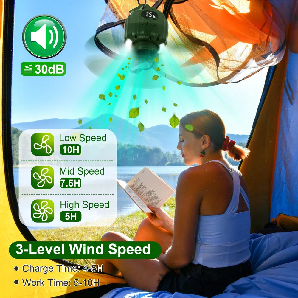 Portable Camping LED Fan Lantern USB Rechargeable Hanging Fan