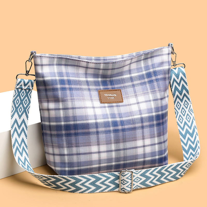 Women Large Capacity Contrast Check One Shoulder Commuter Messenger Bag