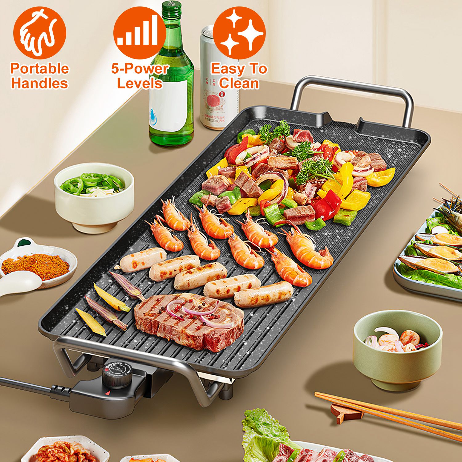Electric BBQ Grill Griddle Non Stick Tabletop Cooking Plate