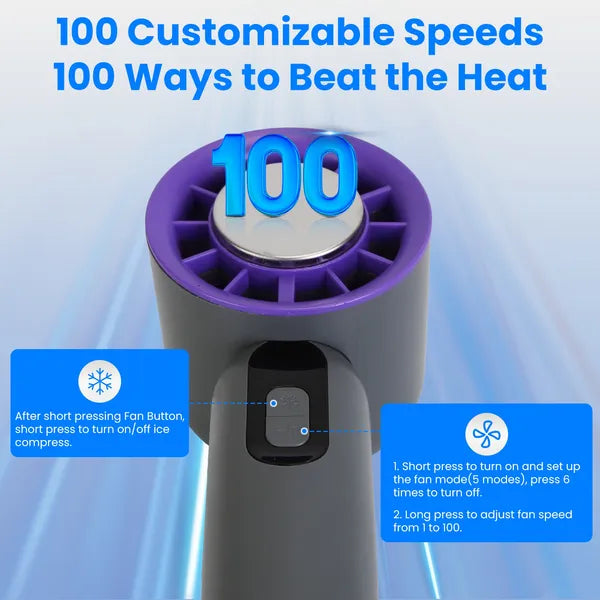 High Speed Handheld Fan Ice Cooling Turbo Fan LCD Rechargeable