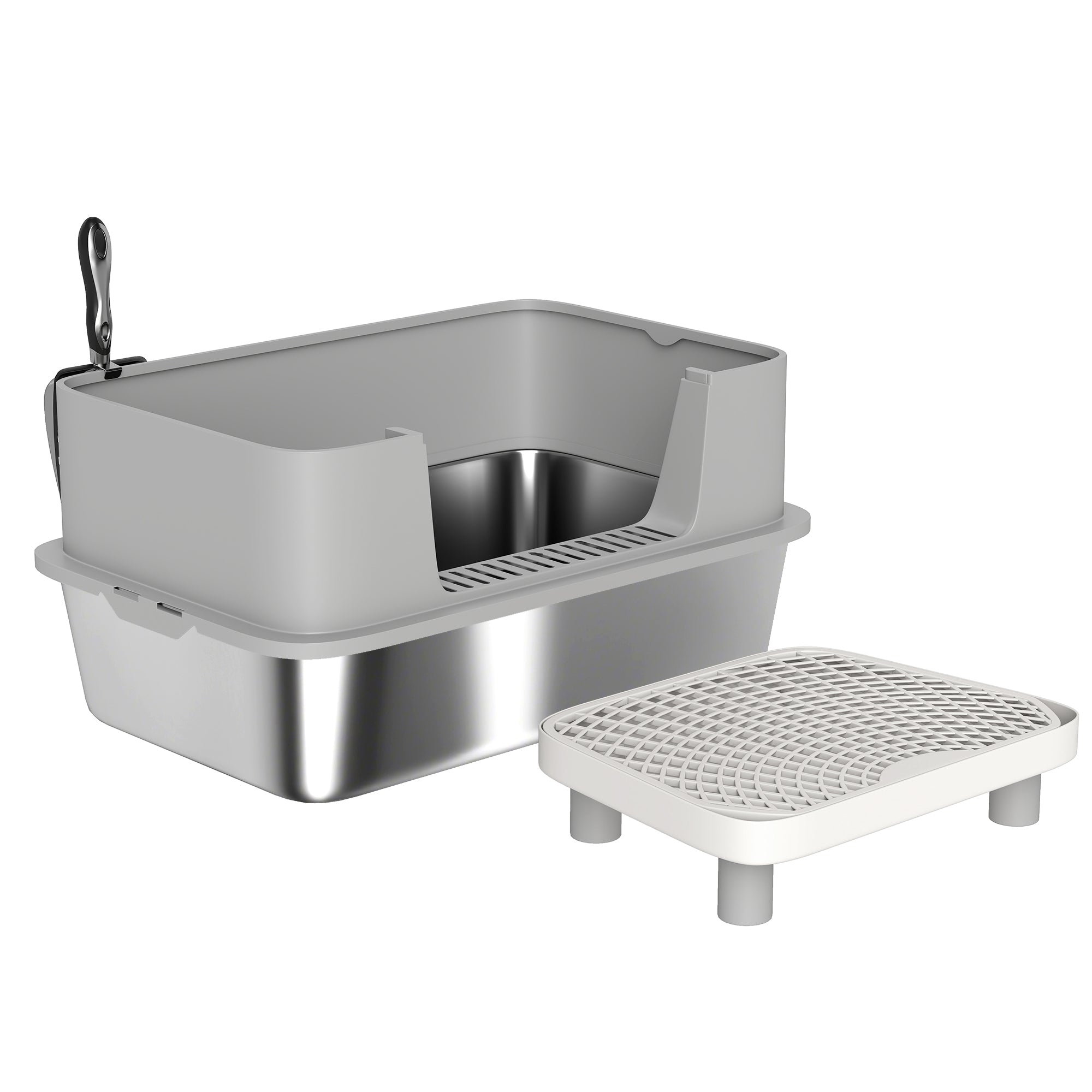 Premium Stainless Steel Cat Litter Box High Sides with Scoop