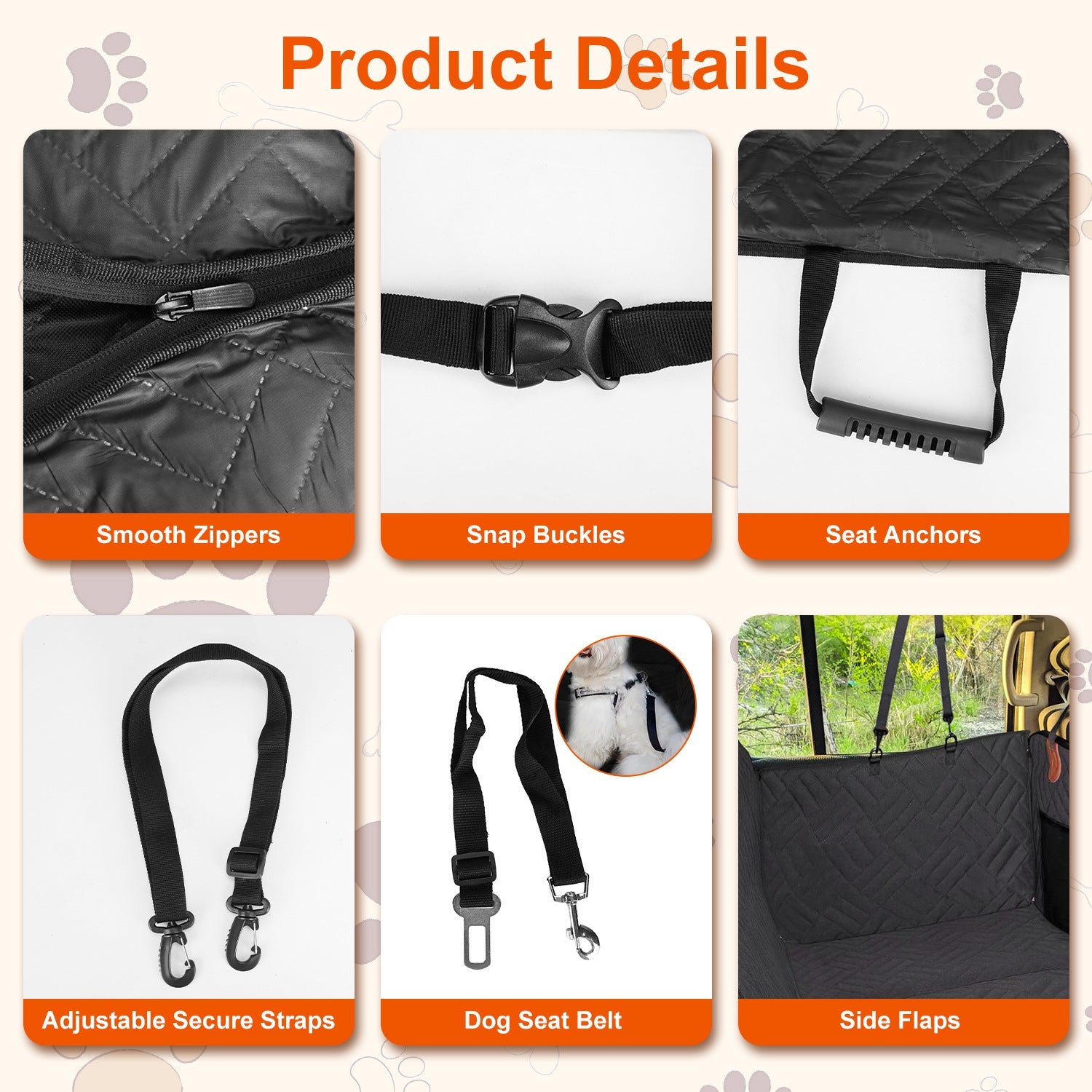 Waterproof Dog Car Seat Cover Hammock with Back Seat Extender