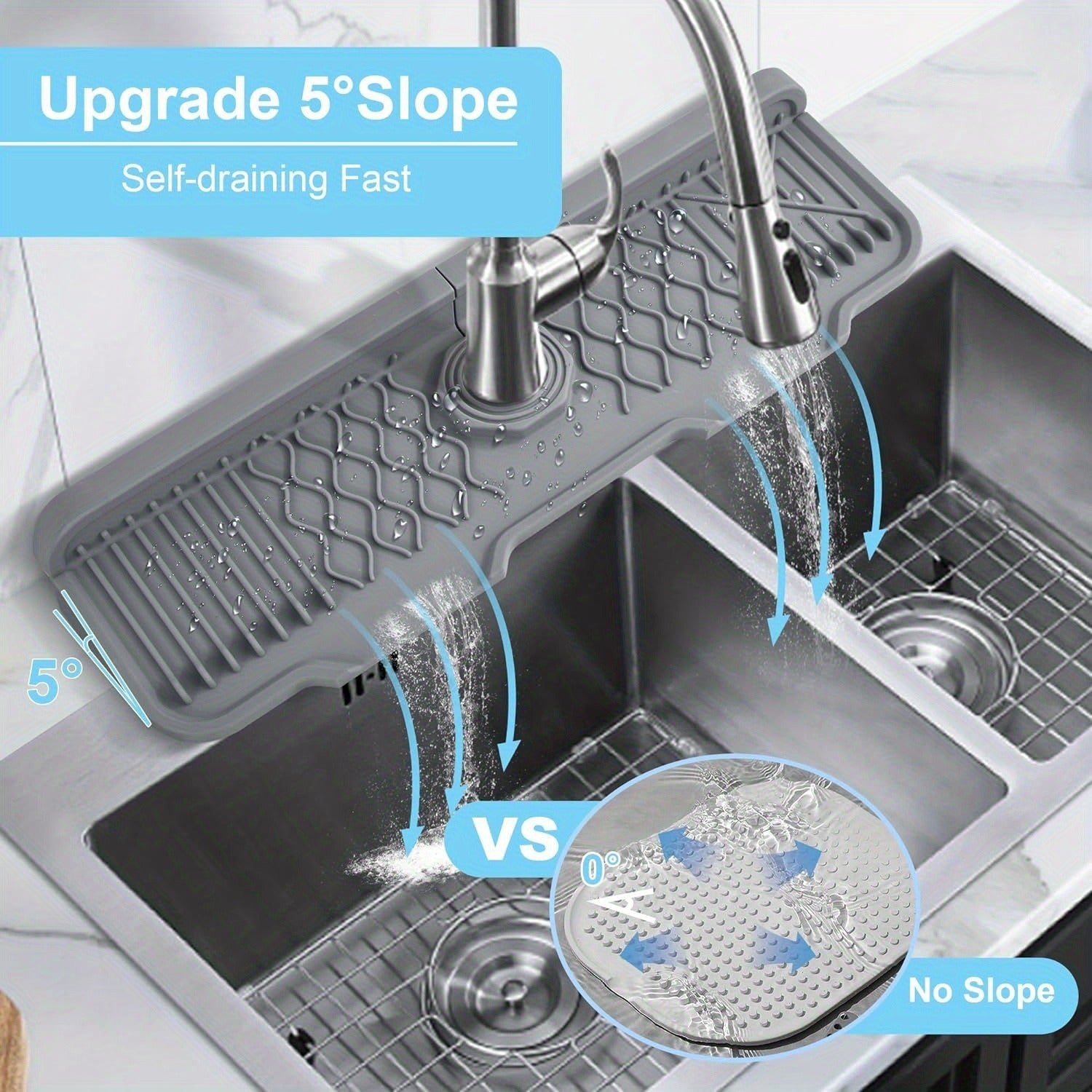 Large Silicone Drain Board Self Draining Non Slip Kitchen Mat