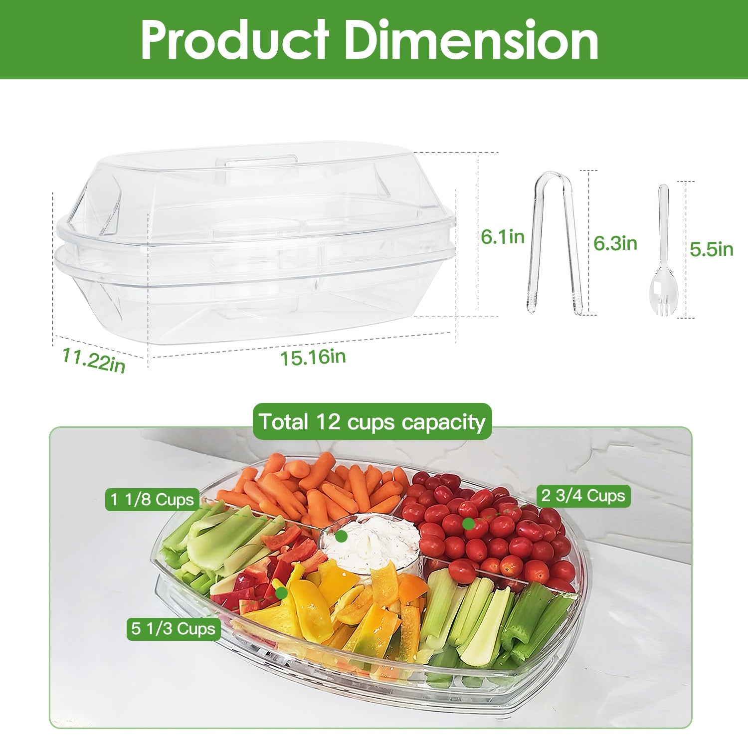 Chilled Serving Tray with Lid & Ice Base – 4 Compartments Set