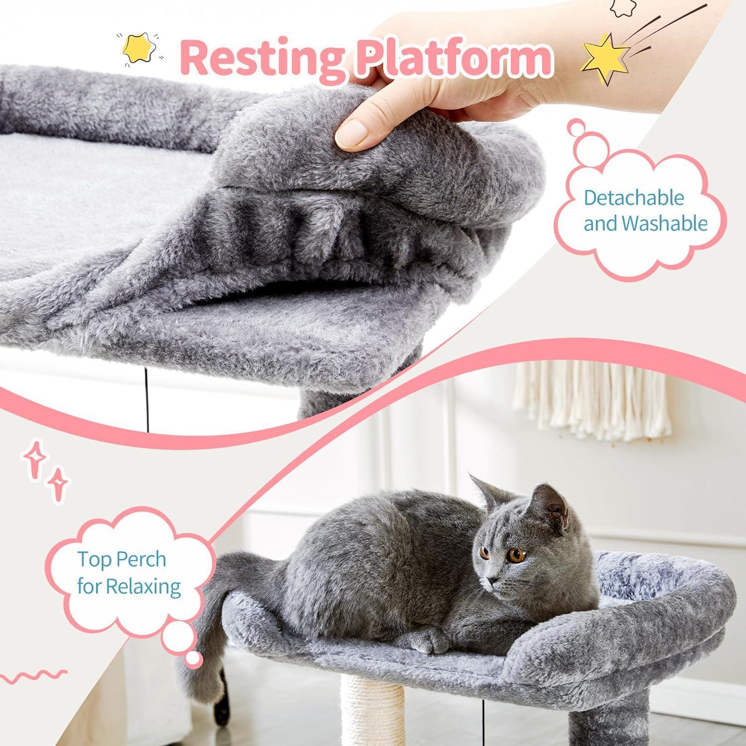 Premium 4 in 1 Cat Tree Tower with Grooming Brush and Scratcher