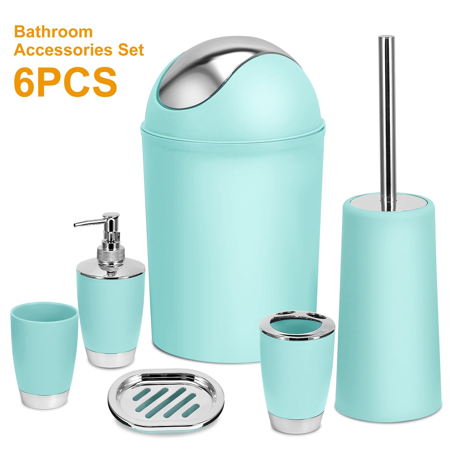 6 Piece Bathroom Accessories Set Soap Dispenser Trash Can