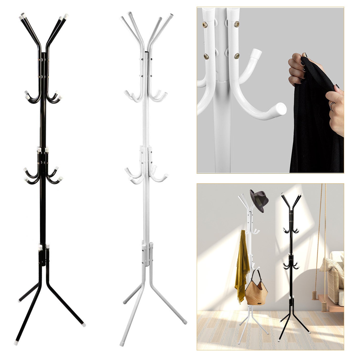 Modern Standing Coat & Hat Rack Organizer with Multi Hooks