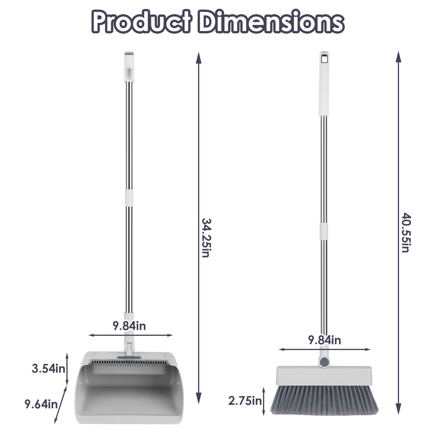 Premium 4 in 1 Broom and Dustpan Set with Squeegee Steel Handle