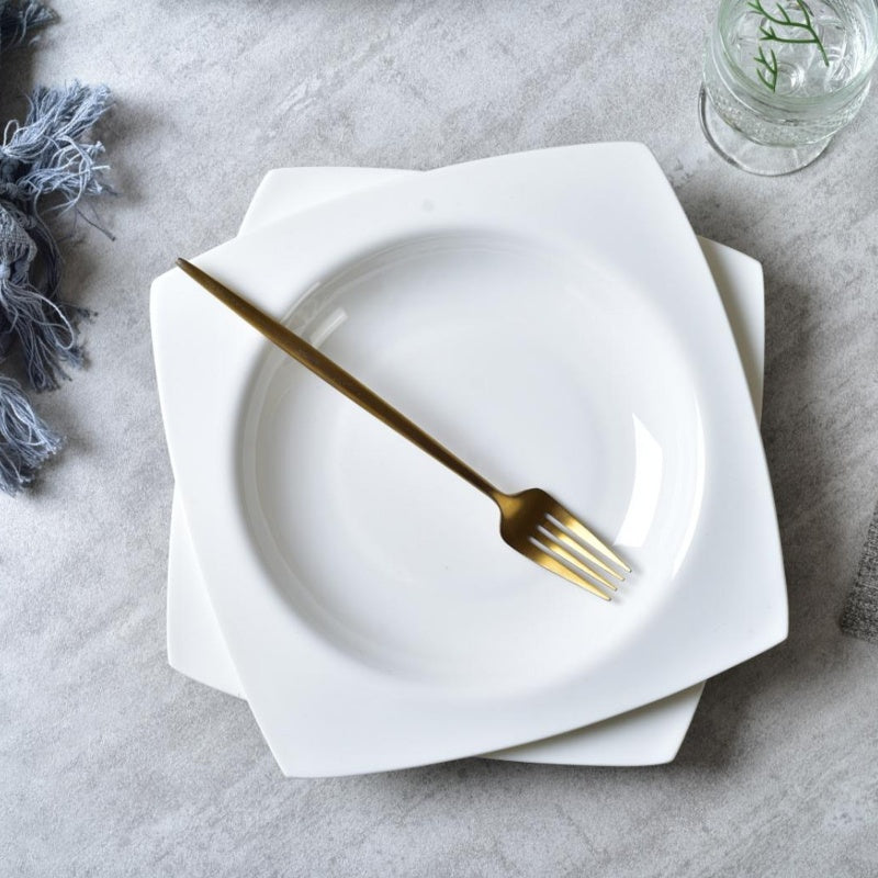 6-Piece White Bone China Square Soup Plates