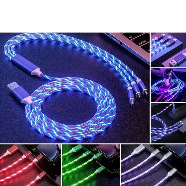3 in 1 Fast Charging Cable LED Multi USB Type C Micro USB Cord