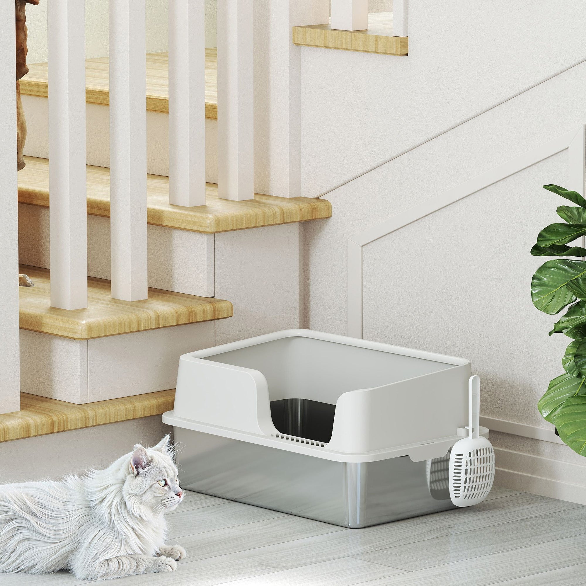 Premium Stainless Steel Cat Litter Box with High Sides