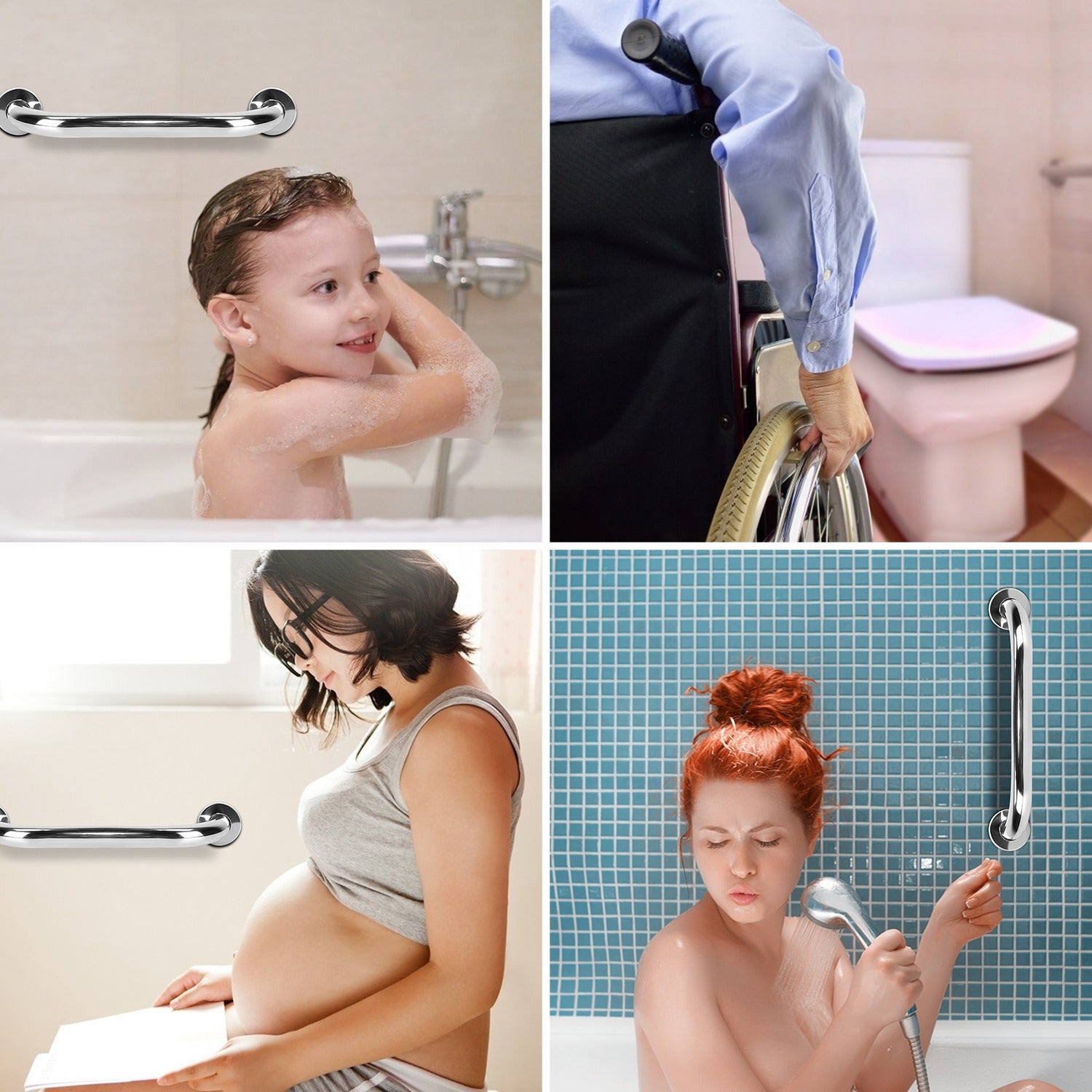 2PCS Stainless Steel Bath Grab Bar 19.7in Safety Handle