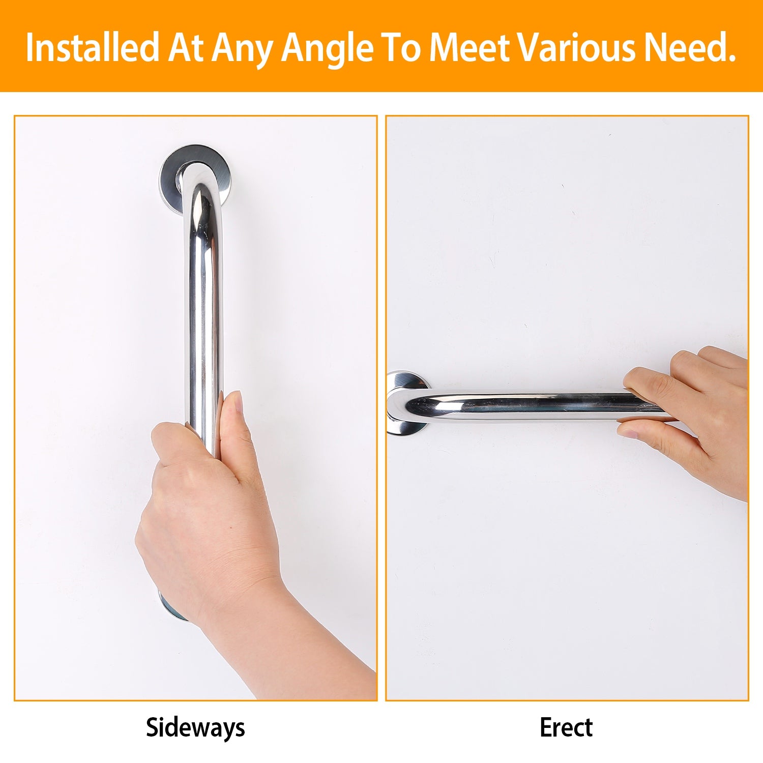 2PCS Stainless Steel Bath Grab Bar 19.7in Safety Handle