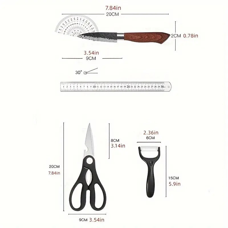 6PCS Kitchen Knife Set Stainless Steel Chef Knives Gift Case