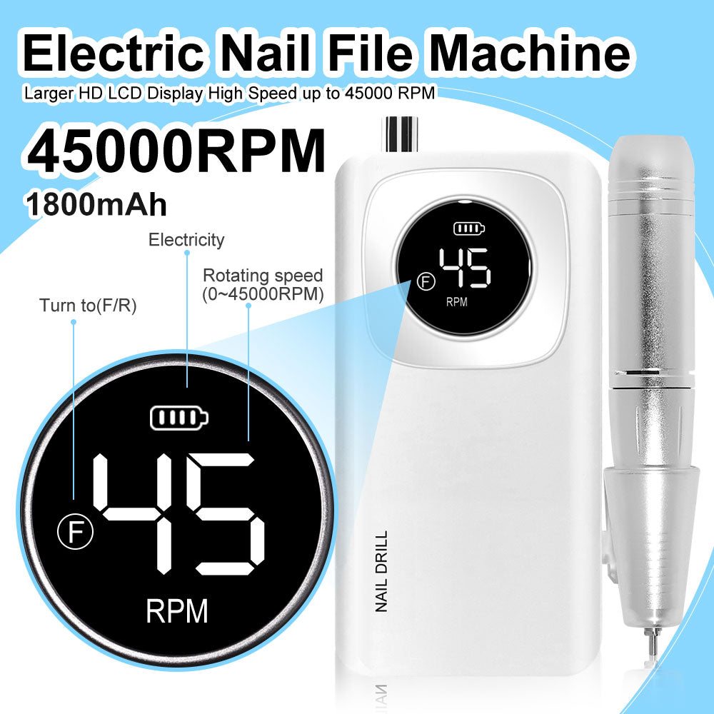45000RPM Rechargeable Portable Nail Drill Kit