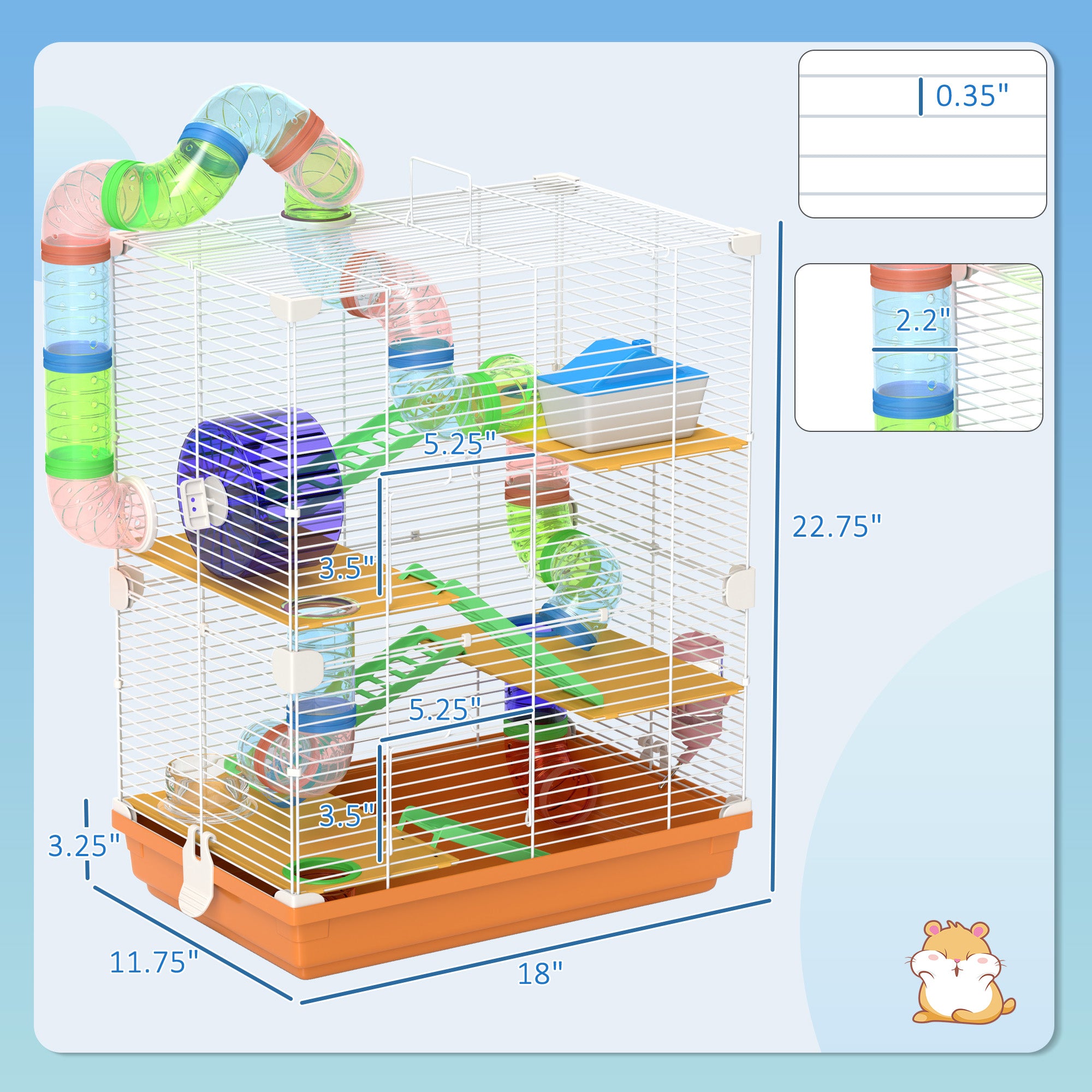 5-Tier Hamster Cage with Exercise Wheel & Tubes – Portable Small Animal Habitat
