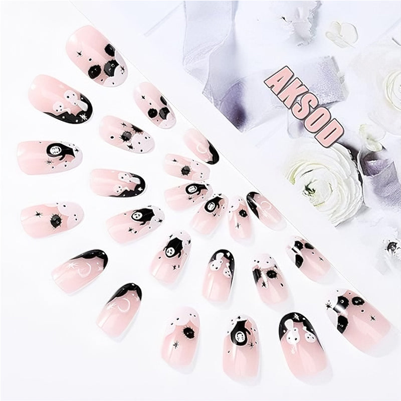 24 PCS Long Fake Nails with Nail Art Design