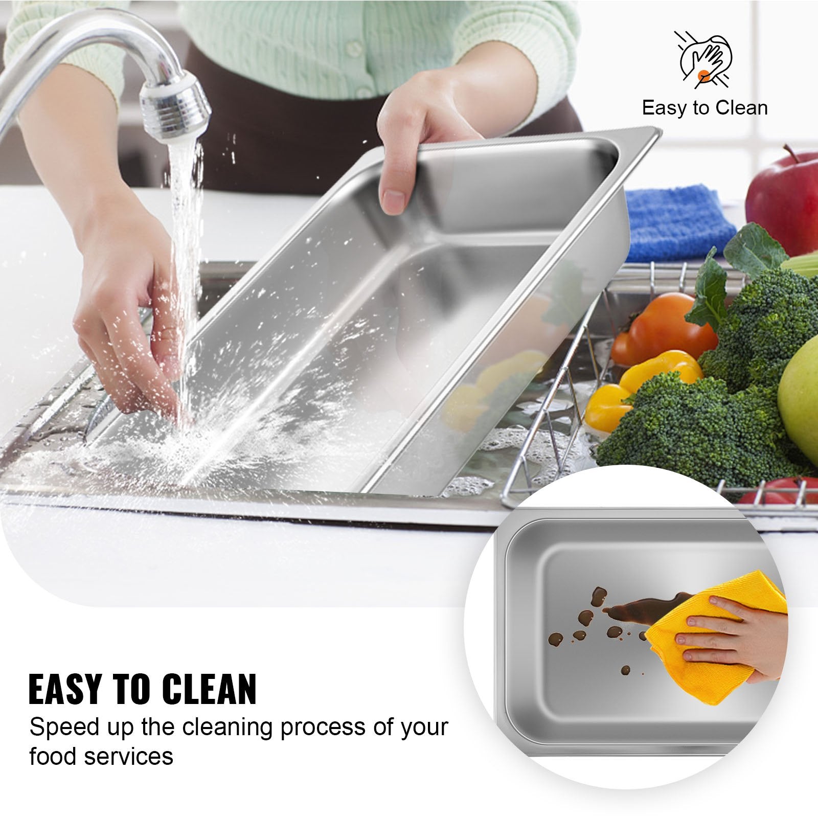 6-Pack Stainless Steel Steam Table Pans Full Size Deep 13L