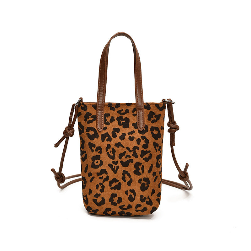 Women Retro Leopard Print Crossbody Bag Suede Phone Shoulder Bag