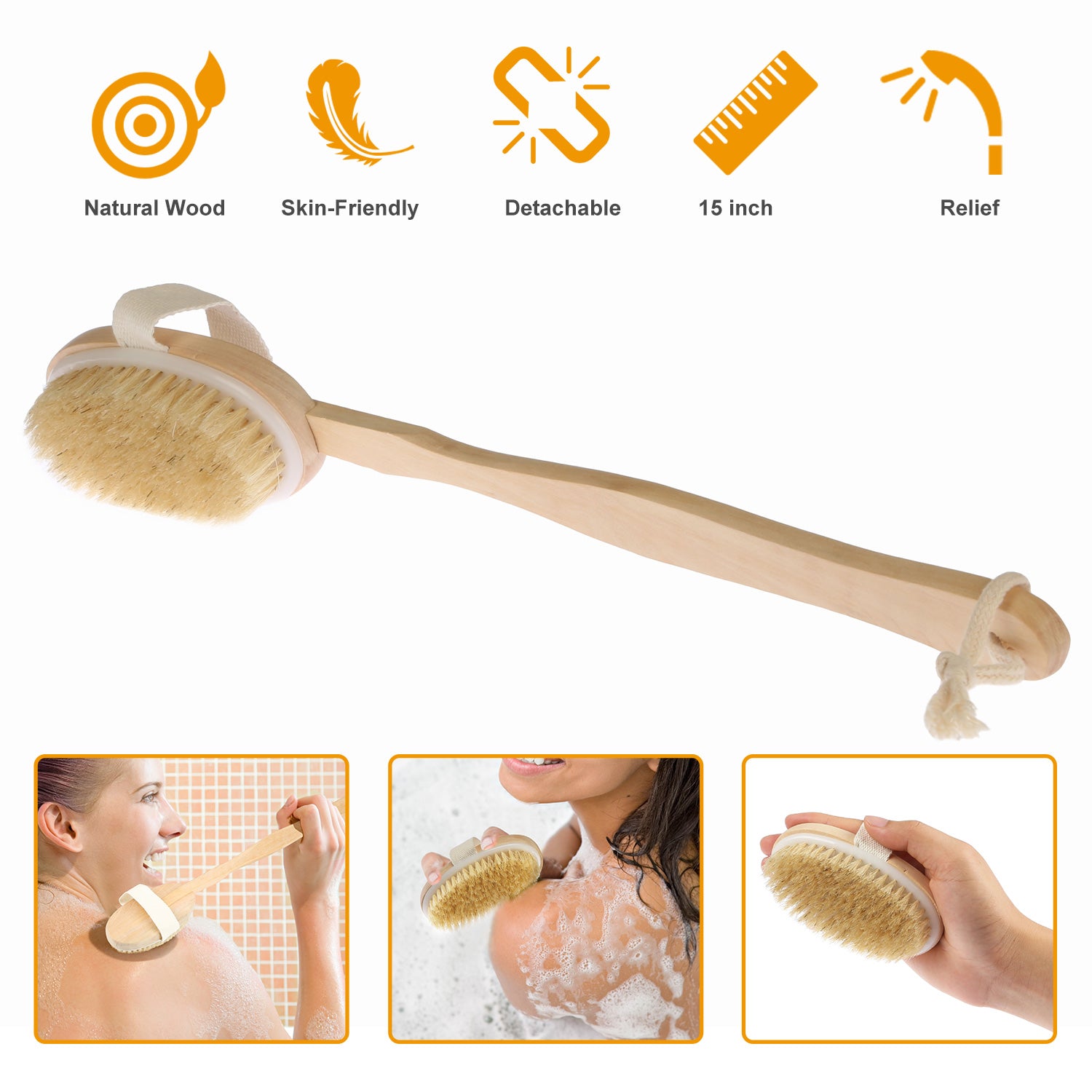 Long Handle Bath Brush Back Scrubber Exfoliating Detox Body Tool
