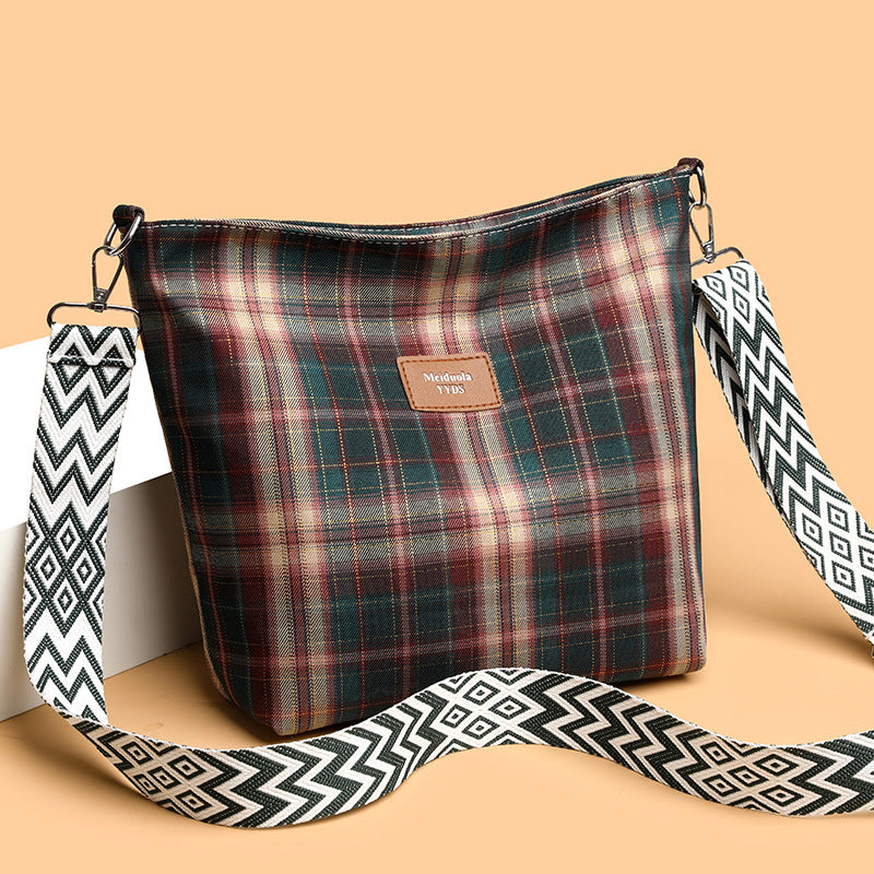 Women Large Capacity Contrast Check One Shoulder Commuter Messenger Bag