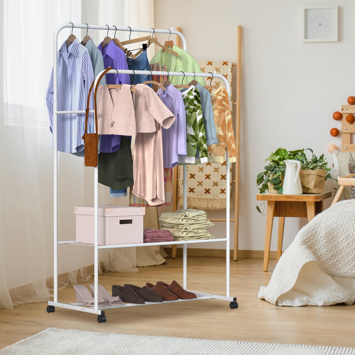 Heavy Duty Rolling Garment Rack with Shelf Clothes Organizer