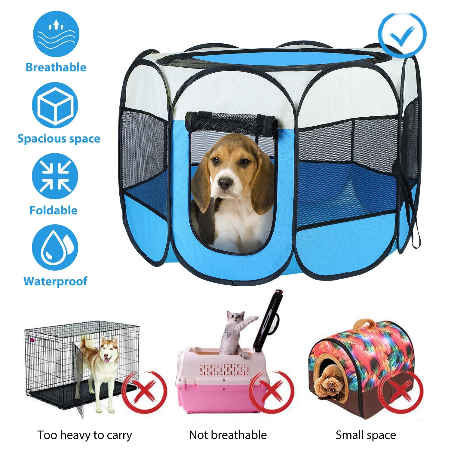 Premium Foldable Pet Tent Playpen Water Resistant Indoor Outdoor